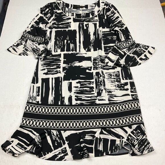 BCBGMaxazria Stretchy Dress Abstract Print Flared 3/4 Sleeve Pullover Size Small
